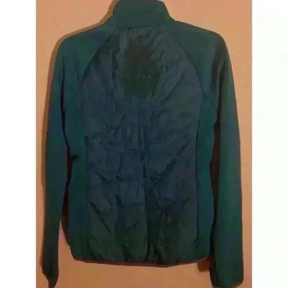 Athleta Quilted Large Graphic Logo Printed Back Teal Zip Up Athleisure Jacket S - Picture 3 of 14